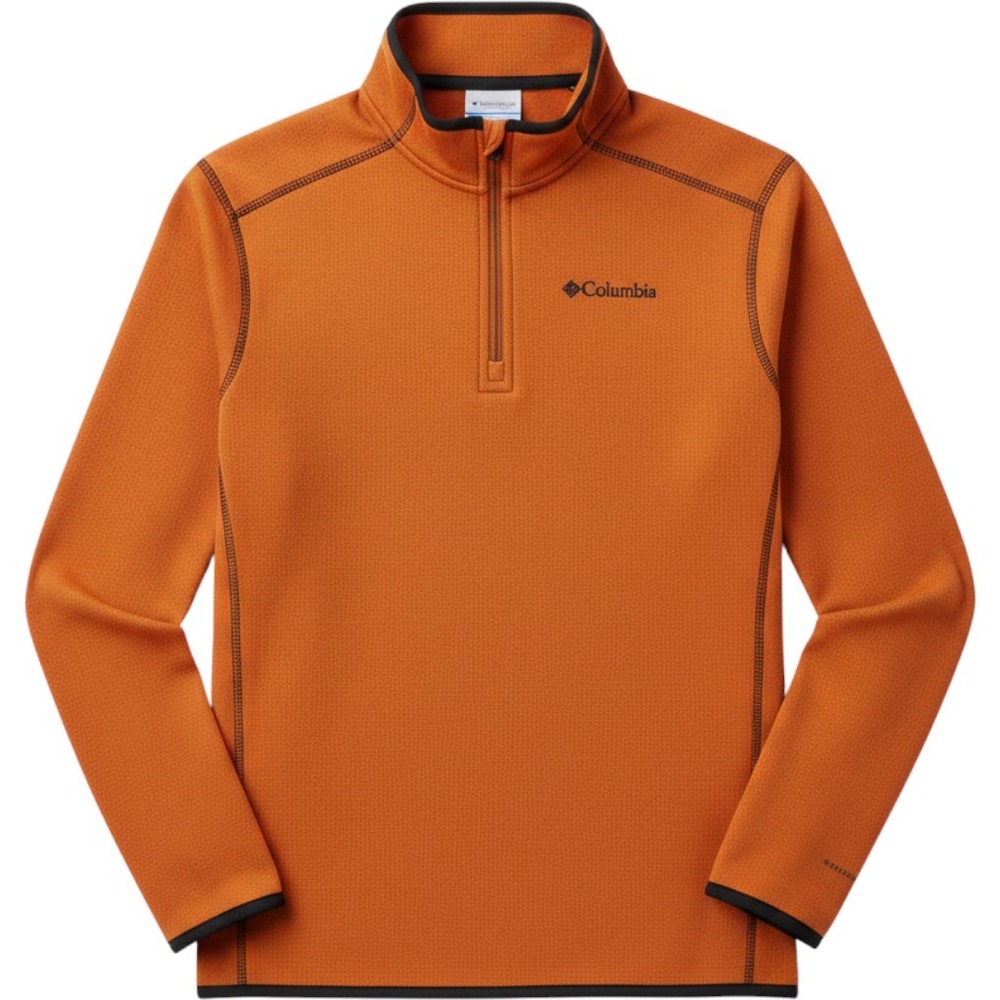 Columbia Pullover Mens XL Orange Waffle Knit Quarter Zip AB2376